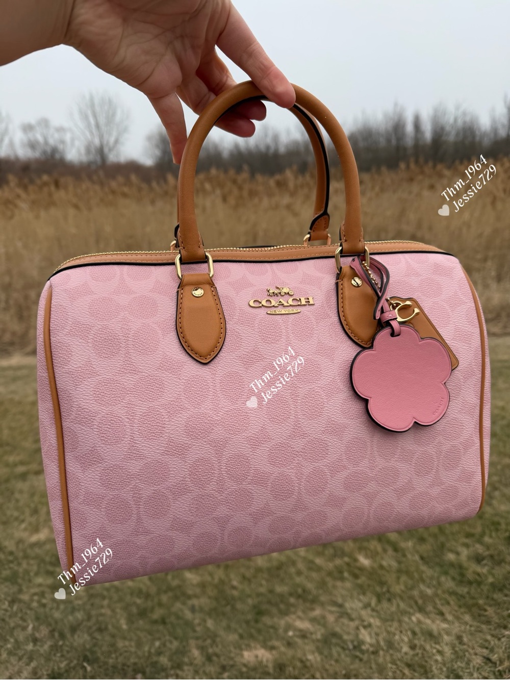 NWT！COACH Rowan Large Satchel Bag In Signature Canvas With Charms（CEA19）